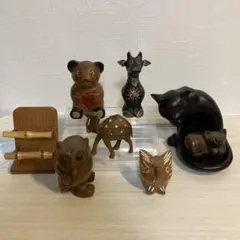 木彫り 動物 置物 6点セット アニマル インテリア