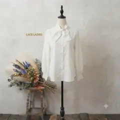 タグ付き新品 LACE LADIES ボウタイブラウス 長袖 ホワイトのサムネイル