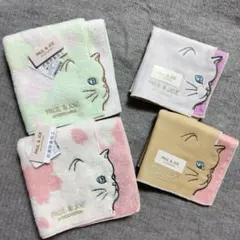 ４枚 新品 ポール&ジョー 猫 ハンドタオル ガーゼハンカチ 横顔