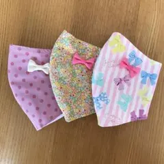 ハンドメイドマスク幼児〜低学年 リボン付き3枚セット 花柄 水玉