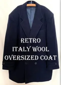 80s 오버사이즈 ITALY 울 감색 하프 코트 유니섹스 희귀