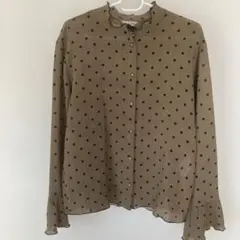 Samansa Mos2 ドット柄ブラウス ベージュ