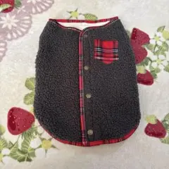 グレーと赤のチェック犬服 フリース