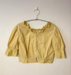 イエロー フリル付き 五分袖ブラウス
