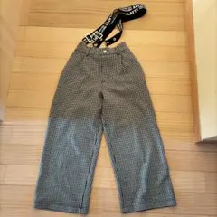 ピンクラテ　サスペンダー付き　パンツ　XS 150　チェック柄　ワイドパンツ