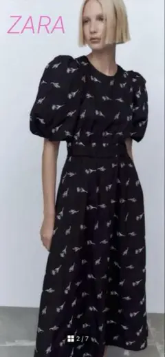 ZARA エンブロイダリーポプリンワンピース　刺繍　パフスリーブ　花柄S