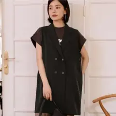 coca コカ ダブルボタン ベスト ミディアム丈 ブラック ジレ