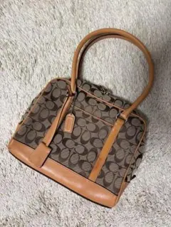 COACH コーチ ミニボストン シグネチャー キャンバス レザー ベージュ系