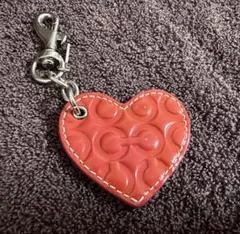 COACH エナメル シグネチャー ハート型チャーム キーホルダー レザー