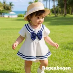 【新品】80㎝ セーラー ワンピース ロンパース ホワイト リボン 女の子