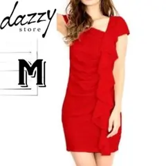 dazzy store アシンメトリー　ワンピース　ナイトドレス　赤・レッド　M