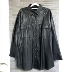 GU フェイクレザー シャツジャケット 黒 L ビッグシルエット