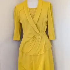 未使用 バブリースーツ レトロセットアップ 昭和レトロ 派手 女優襟 イエロー