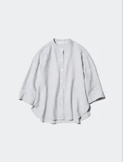 新品 ユニクロ リネンブレンドバンドカラーシャツ ストライプ 7分丈 Mサイズ