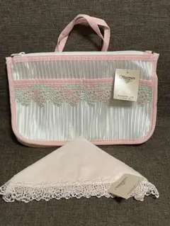 h*o様 近沢レース chikazawa タオルハンカチ、ポーチ セット 新品】近沢レース タオルハンカチ メッシュポーチ セット chikazawa