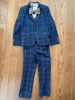 110センチ　ネイビー チェック柄 フォーマルスーツ セット