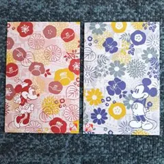 ディズニー　ポストカード　レトロ　花　ミッキー　ミニー
