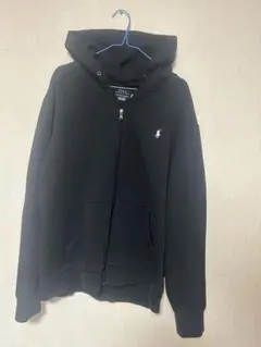 ポロ ロゴ刺繍 フルジップパーカー 黒