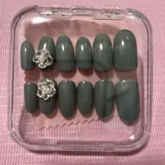 グレー フラワー装飾 ネイルチップセット