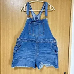 デニムブルー XXL ショートオーバーオール ダメージ加工