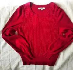 【NATURAL BEAUTY BASIC】ケーブル ニット 赤