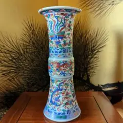 中国　色絵　瓶　龍鳳花蝶図　大明萬暦年製銘 中国 色絵 瓶 龍鳳花蝶図 大明萬暦年製銘
