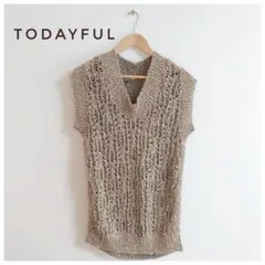 【美品】todayful トゥデイフル　クロシェ　ニットベスト ベージュ