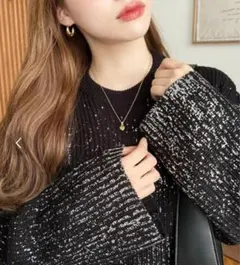 グラデーション泊プリントニットプルオーバー　シルバー