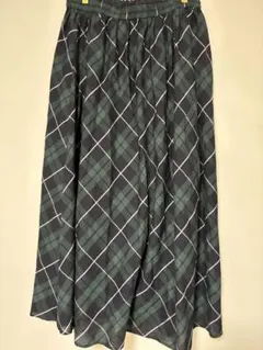 フレアスカート ダークグリーン チェック柄