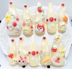 平成女児ネイル ❤︎ 喫茶店シリーズ ❤︎ いちごショートケーキなにゃんこネイル