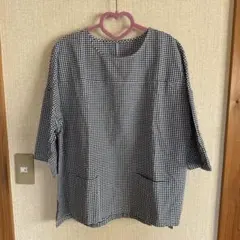 綿麻綿ポリ黒ベージュチェックエプロンハンドメイド保育士介護士かぶり