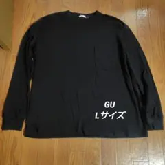 GU ブラック Lサイズ 長袖カットソー 袖リブ 胸ポケット付