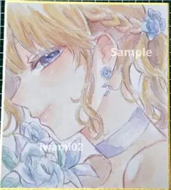 手描き アナログ イラスト 女の子　オリジナル　水彩 ミニ色紙