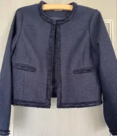 CELFORD ノーカラーツイードジャケット 38 ネイビー　美品　卒入学式