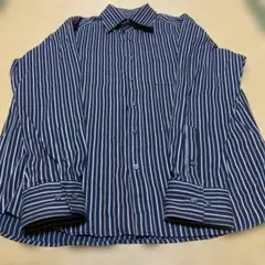 Eddie Bauer ネイビー ストライプ 長袖シャツ M 美品