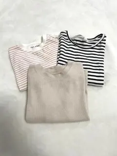 長袖カットソー 3点セット 95cm ストライプ 無地
