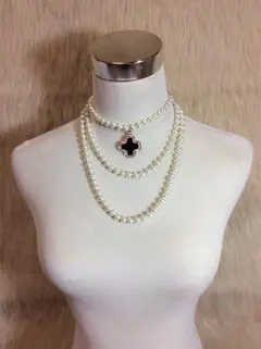 アレンジ自在　フラワー　パール　ビジュー　チョーカー　ロング　ネックレス