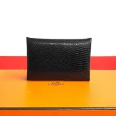 ほぼ未使用 エルメス カルヴィ リザード レザー コインケース 小銭入れ 黒