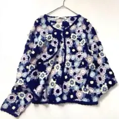 あ*れ様 【希少】ピンクハウス　かぎ編み花柄カーディガン 立体モチーフ クロシェ