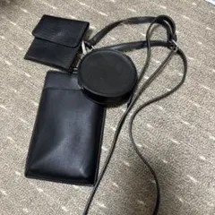 ブラック スマホショルダーバッグ 円形ポーチ付き