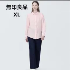 MUJI 無印良品 リネン 長袖シャツ ピンク ストライプ XLのサムネイル