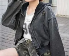 WEGO ダメージショートジップパーカー ショート丈パーカー