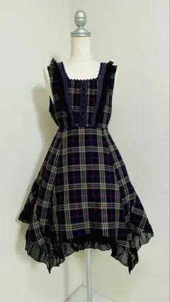 axes femme アシンメトリー チェック ワンピース