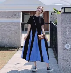 大きいサイズ　レディース　春夏　ワンピース　シースルー袖　長袖