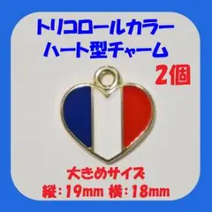【大きめサイズ】2個 トリコロールカラー ハート型チャーム フランス/マリノス