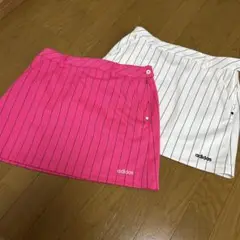 adidas Ｌ　アディダスゴルフスカート ストライプ柄ピンクと白のセット
