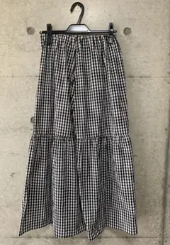 トゥービーバイアニエス・ベー　ギンガムリップルチェックスカート（ブラック）