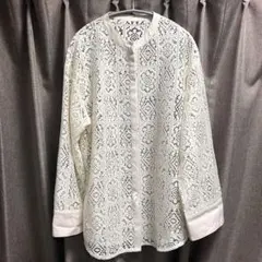 JUNOAH　ノーカラー レースシャツ XL