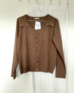 axes ブラウン カーディガン 長袖 レース装飾 タグ付き未使用