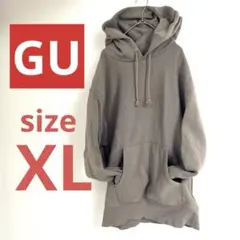 GU グレー XL フード付きパーカー　裏起毛